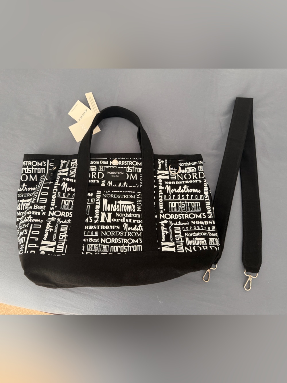 Exclusive Nordstrom Black and White Logo Canvas Tote with Detachable Strap